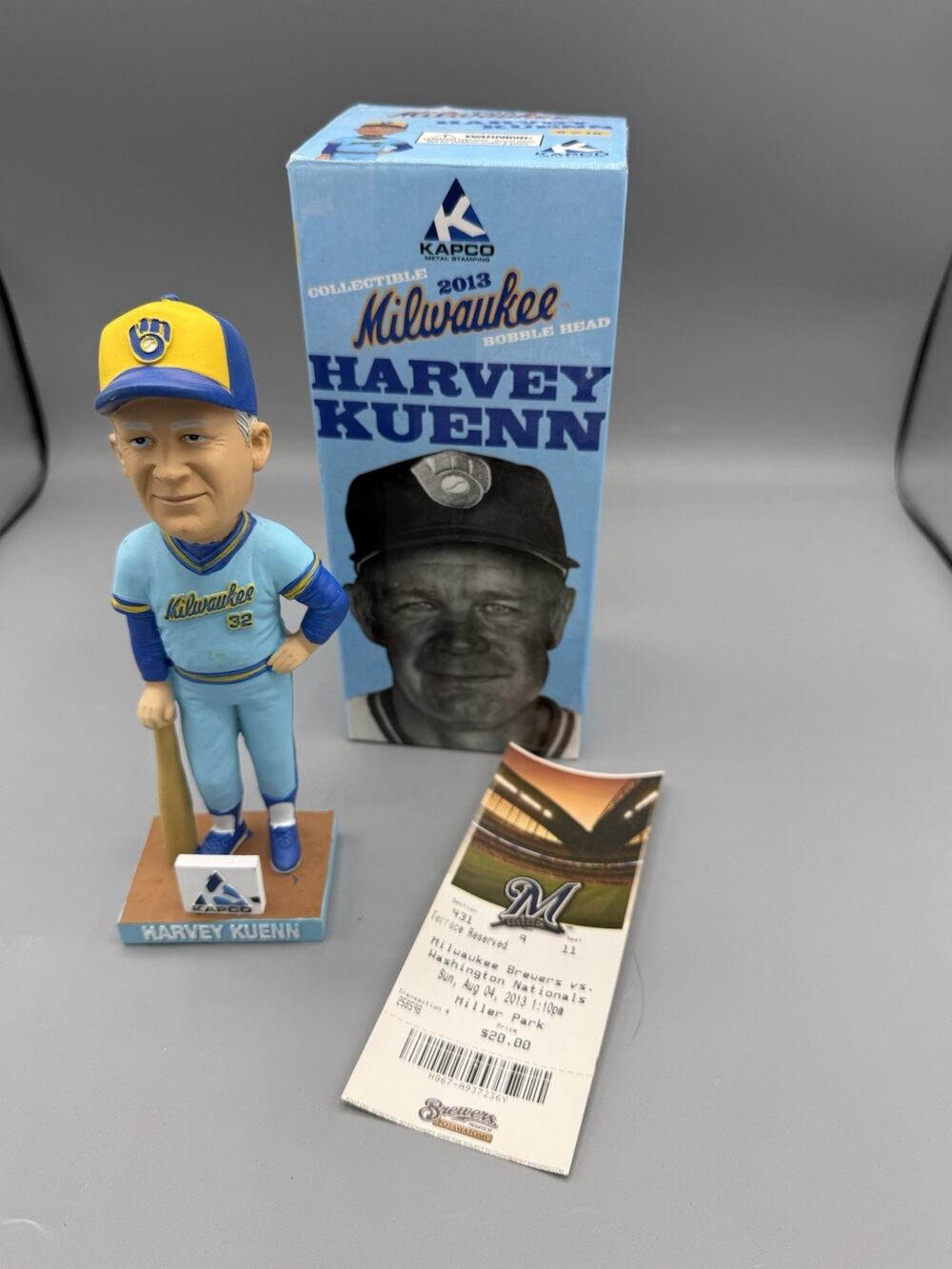 2013 Harvey Kuenn Milwaukee Brewers Bobblehead Powder Blue Box Ticket SGA